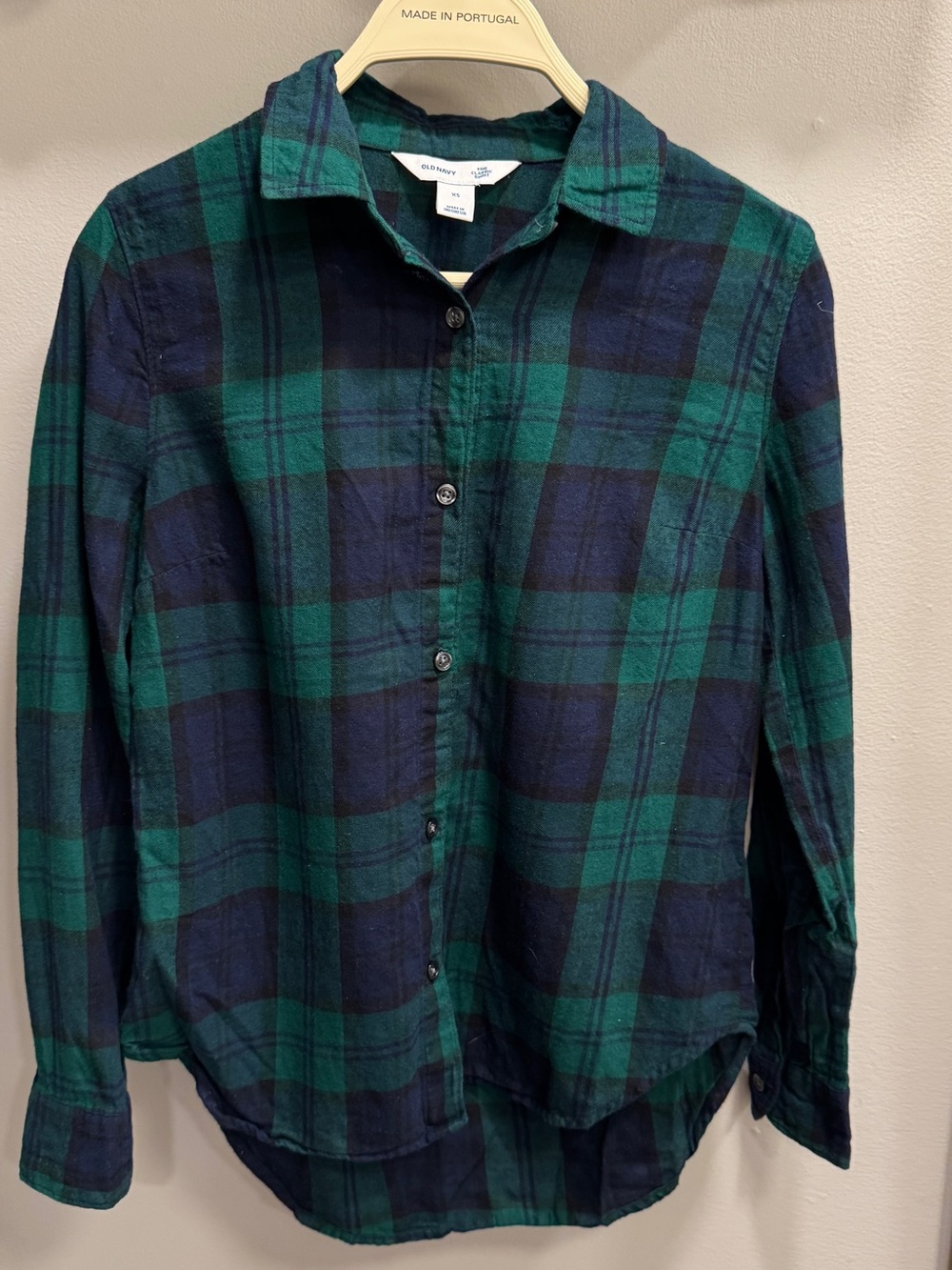 Women’s Old Navy Green and Navy Plaid Button-Down Shirt